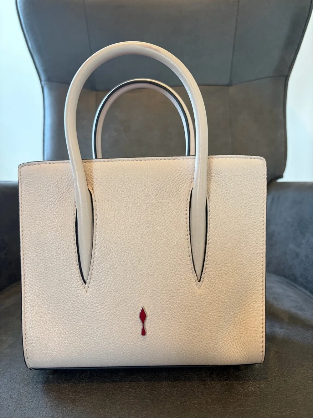 Christian Louboutin Nude Studded Leather Shoulder Tote